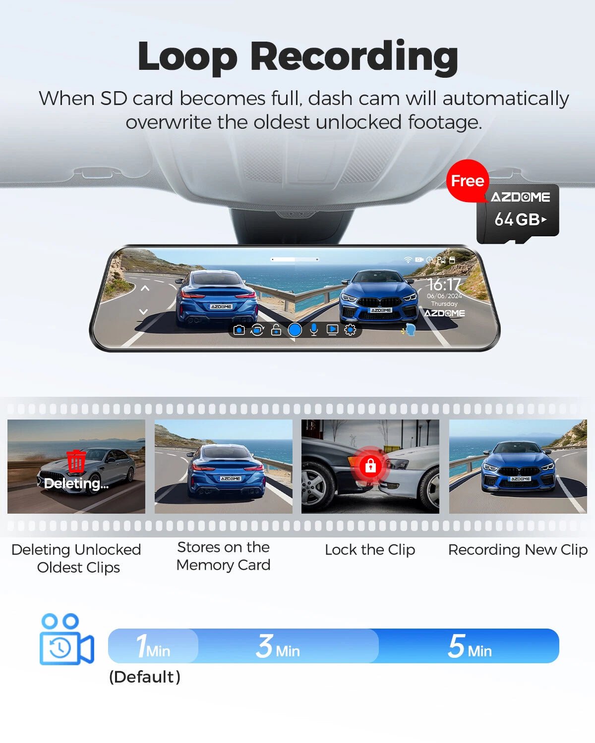 12" 4K Mirror Dash Cam with Rear Camera + GPS + WiFi + 64GB Card – Front & Rear Recording System - Office Catch