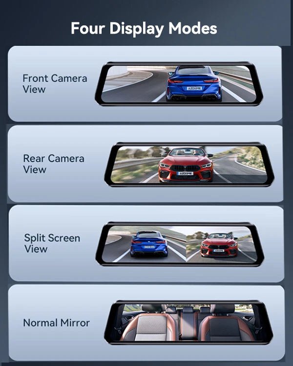 12" 4K Mirror Dash Cam with Rear Camera + GPS + WiFi + 64GB Card – Front & Rear Recording System - Office Catch