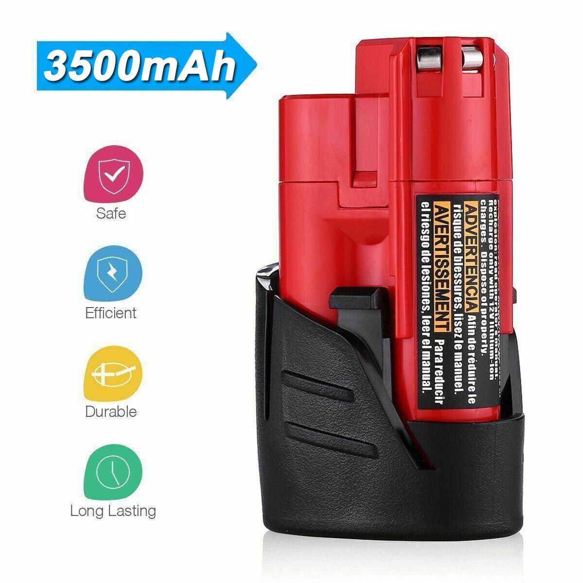 2 Pack | 12V 3.5Ah For Milwaukee M12 M12B3 LITHIUM Cordless Battery 48 - 11 - 2401 2440 3.5A - Office Catch