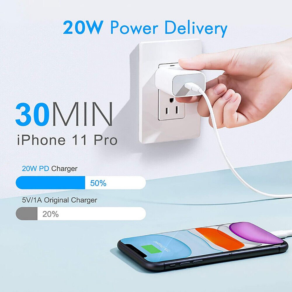 20W Fast Charge USB - C Power Adapter PD Cable For iPhone 14/13/12/11 Pro/XR/iPad - Office Catch