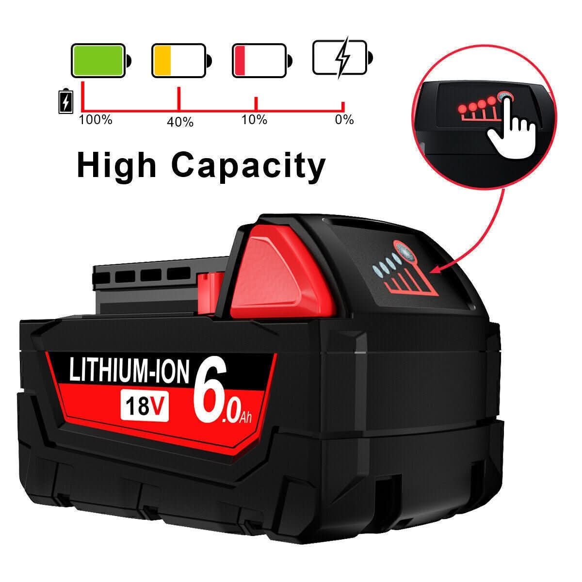 2x 18V 6.0Ah M18 Batteries + Charger Combo | Compatible with Milwaukee - Office Catch