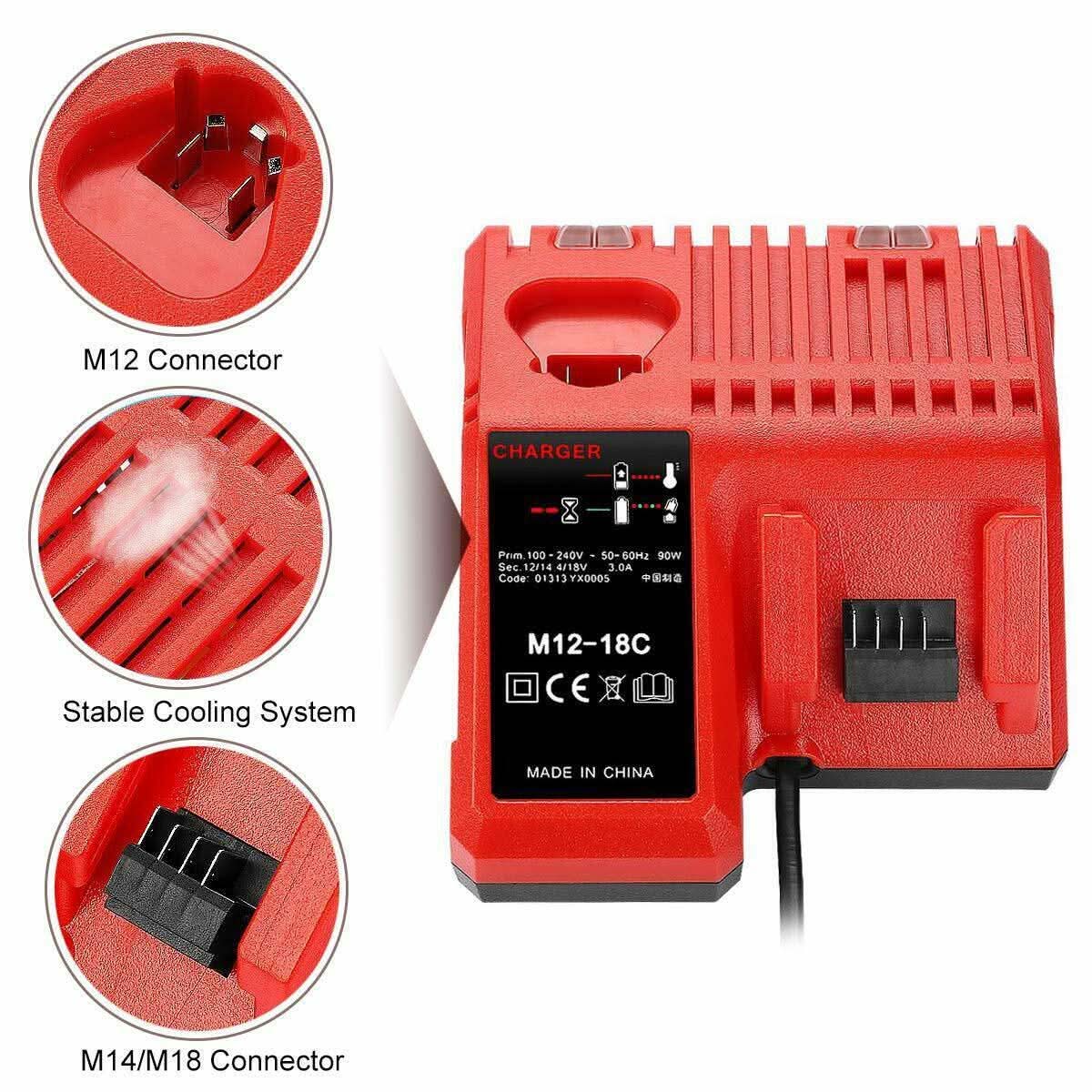 2x 18V 6.0Ah M18 Batteries + Charger Combo | Compatible with Milwaukee - Office Catch