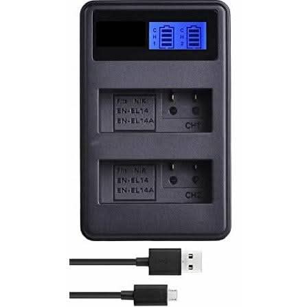 2x EN - EL14 Batteries + Dual USB Charger for Nikon D3100, D3200, D3300, D5100, P7000, P7100 – 1500mAh Replacement Kit - Office Catch