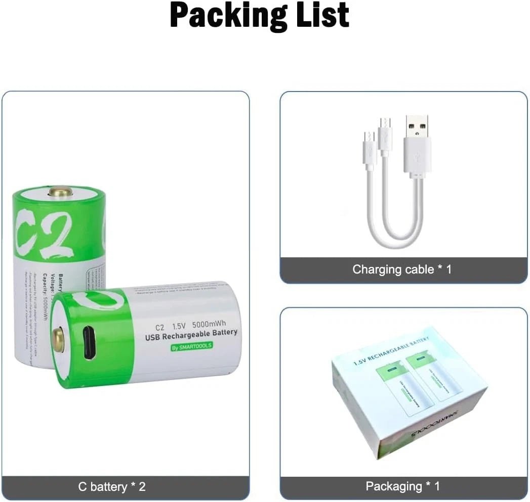 4 Pack Rechargeable D Lithium - Ion Batteries with USB Charging 1.5V 12000mWh - Office Catch