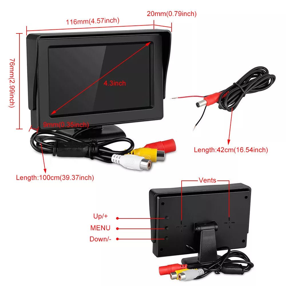 4.3" LCD Rear View Monitor with Reverse Camera – Night Vision, Waterproof, Easy Install Kit - Office Catch