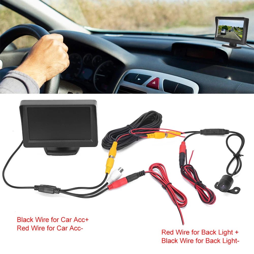 4.3" LCD Rear View Monitor with Reverse Camera – Night Vision, Waterproof, Easy Install Kit - Office Catch