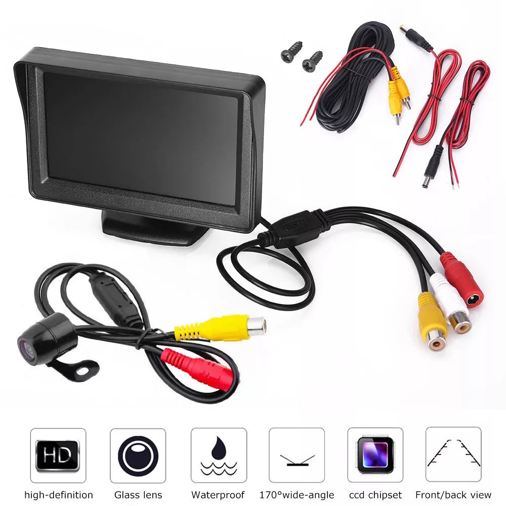 4.3" LCD Rear View Monitor with Reverse Camera – Night Vision, Waterproof, Easy Install Kit - Office Catch