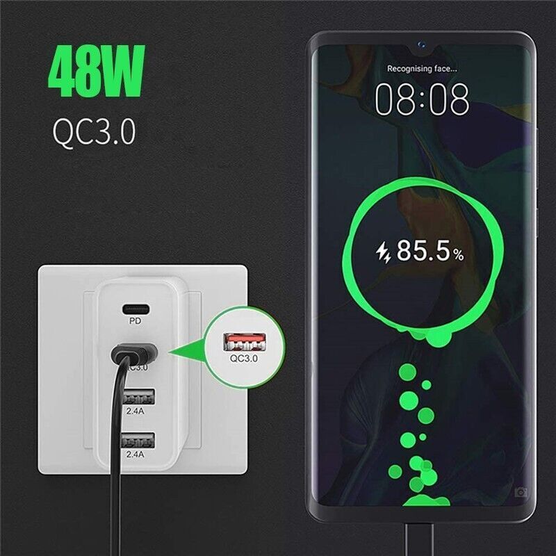 48W 4 Multi - Port Fast PD Quick Charge QC 3.0 USB Type C Hub Wall Charger Adapter - Office Catch