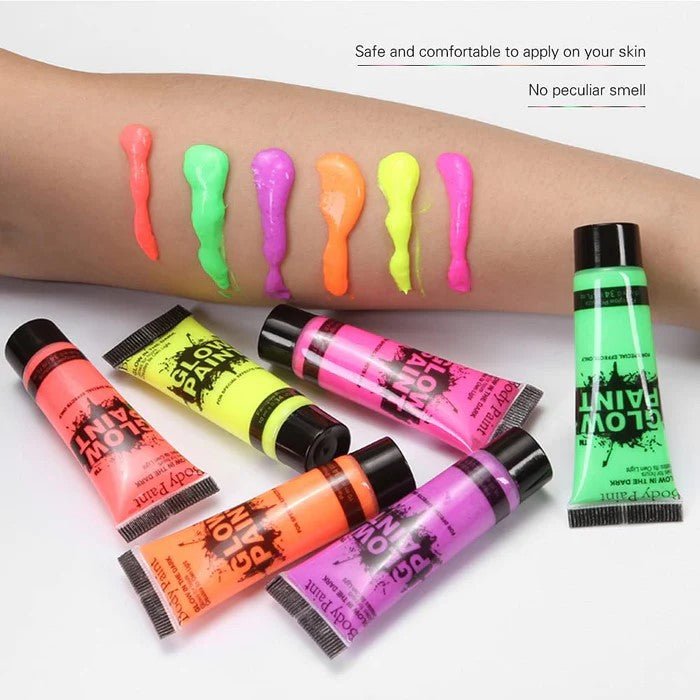 6 Colors Body Art Paint Neon Fluorescent Party Festival Halloween Cosplay Makeup Kids Face Paint UV Glow Painting Beauty Tools - Office Catch