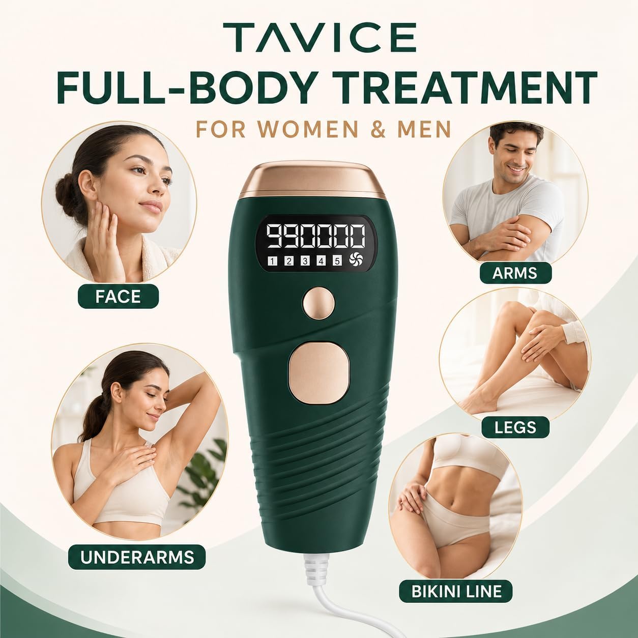 TAVICE IPL Hair Removal Device for Women and Men, 990,000 Flashes, At-Home Intense Pulsed Light Hair Remover for Face, Arms, Legs, Underarms, Bikini Line and Body
