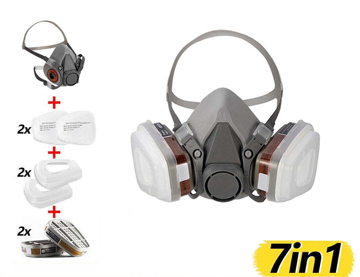 7-in-1 Half Face Gas Mask Respirator – For Chemical Spray, Painting – Fits 6200