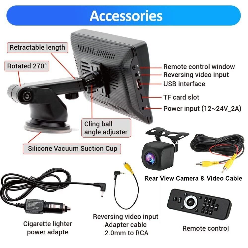 7" Portable Wireless Apple Carplay Android auto Car Stereo Radio Bluetooth Aux - Office Catch