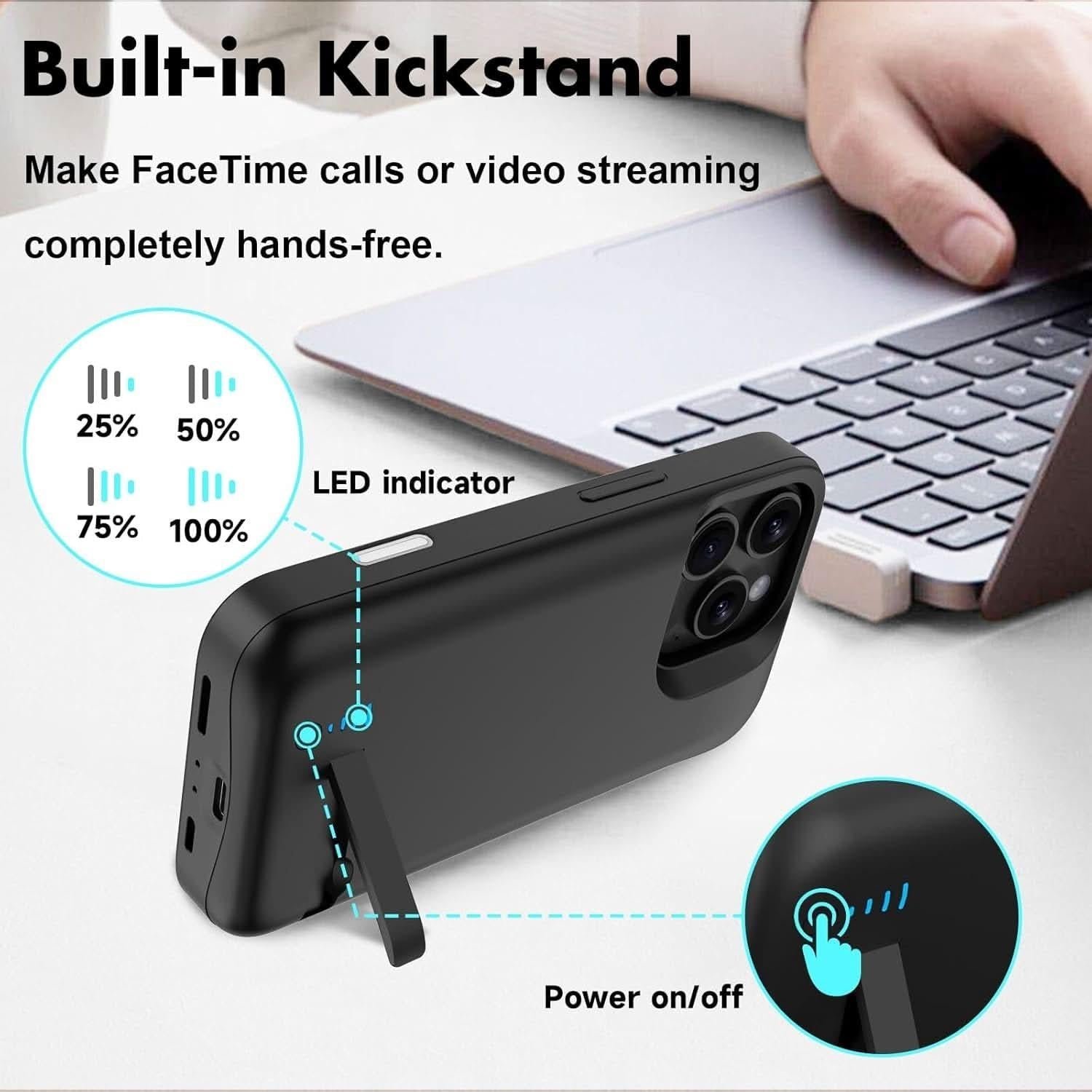 Case for iPhone 17 with Built - in 5000mAh Battery & Foldable Stand – Slim and Durable Charging Case - Office Catch