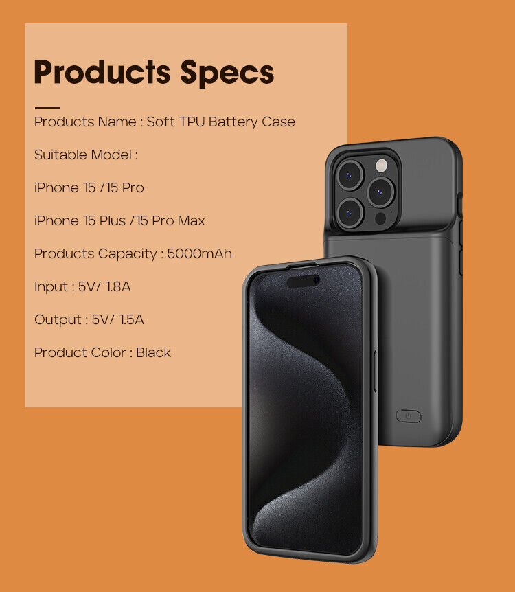 Charger Case Charging Cover for iPhone 15 Power Bank 5000mAh - Office Catch