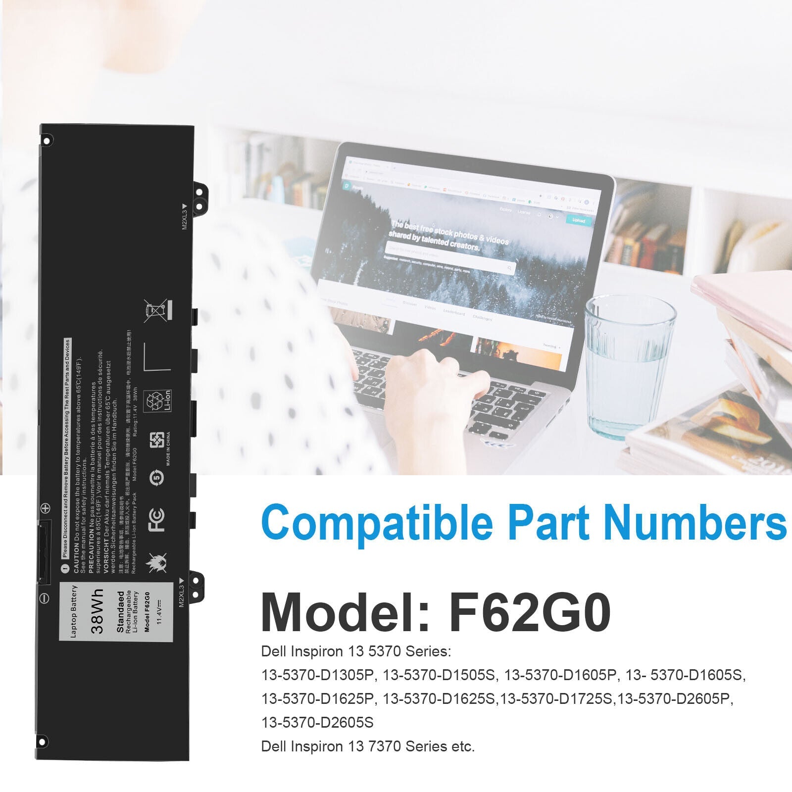 F62G0 Laptop Battery for Inspiron 13 5370 7370 7373 7380 7386 Vostro 5370 Replacement Battery - Office Catch