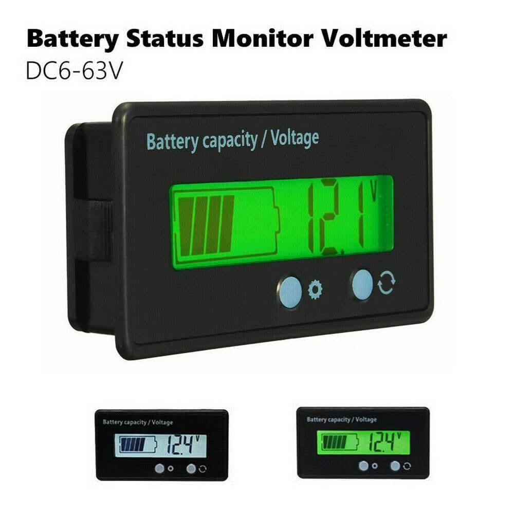 Digital Battery Capacity & Voltage Tester | LCD Battery Level Indicator for 12V 24V 36V 48V Lithium & Lead Acid Batteries