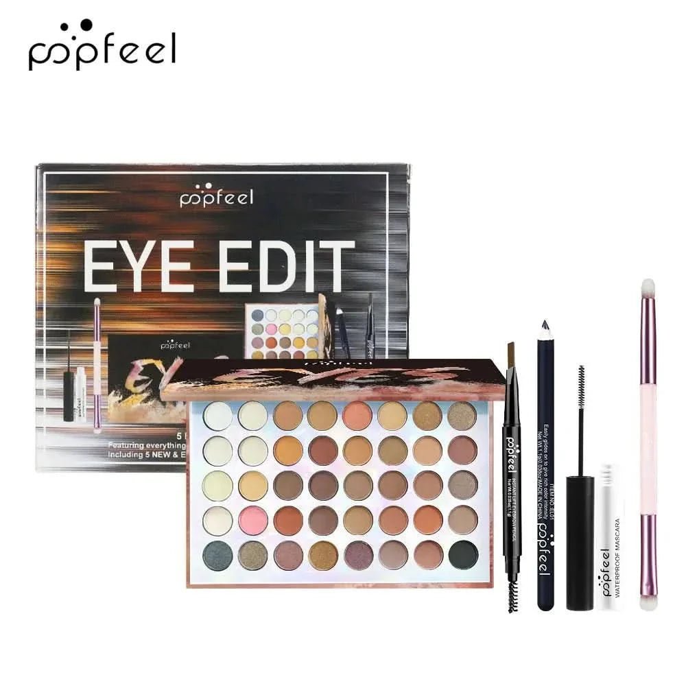 Popfeel Eye Edit Complete Eye Makeup Set | Palette, Pencil, Eyeliner, Mascara, Brush - Office Catch