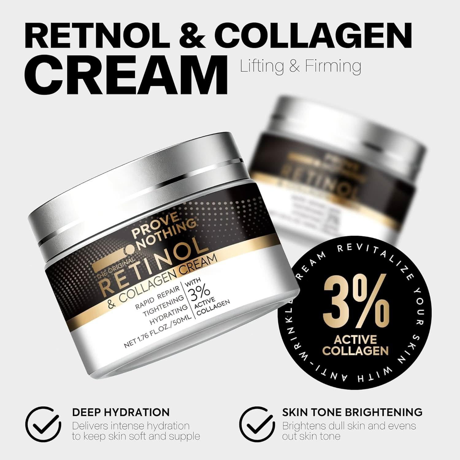 PROVE NOTHING Anti - Aging Retinol Cream for Face with Collagen & 5% Hyaluronic Acid Day & Night Moisturiser for All Skin Types (50ml) | DESIGNED IN AUSTRALIA - Office Catch