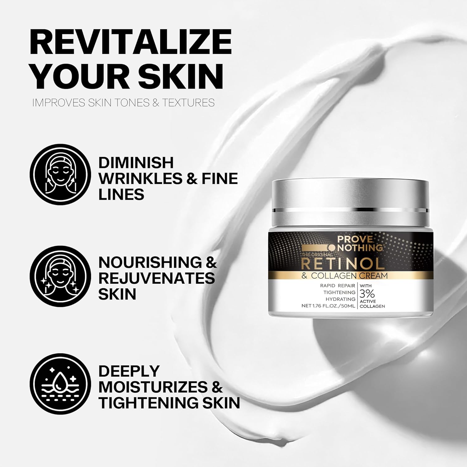 PROVE NOTHING Anti - Aging Retinol Cream for Face with Collagen & 5% Hyaluronic Acid Day & Night Moisturiser for All Skin Types (50ml) | DESIGNED IN AUSTRALIA - Office Catch