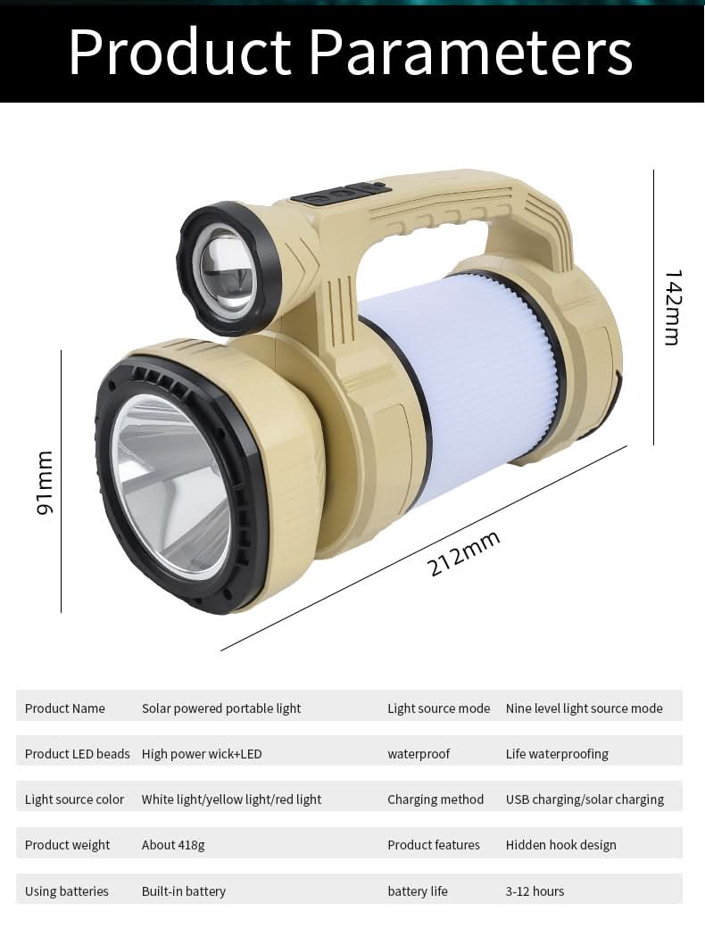 Rechargeable Solar Camping Lantern & LED Flashlight – 9 Light Modes - Office Catch