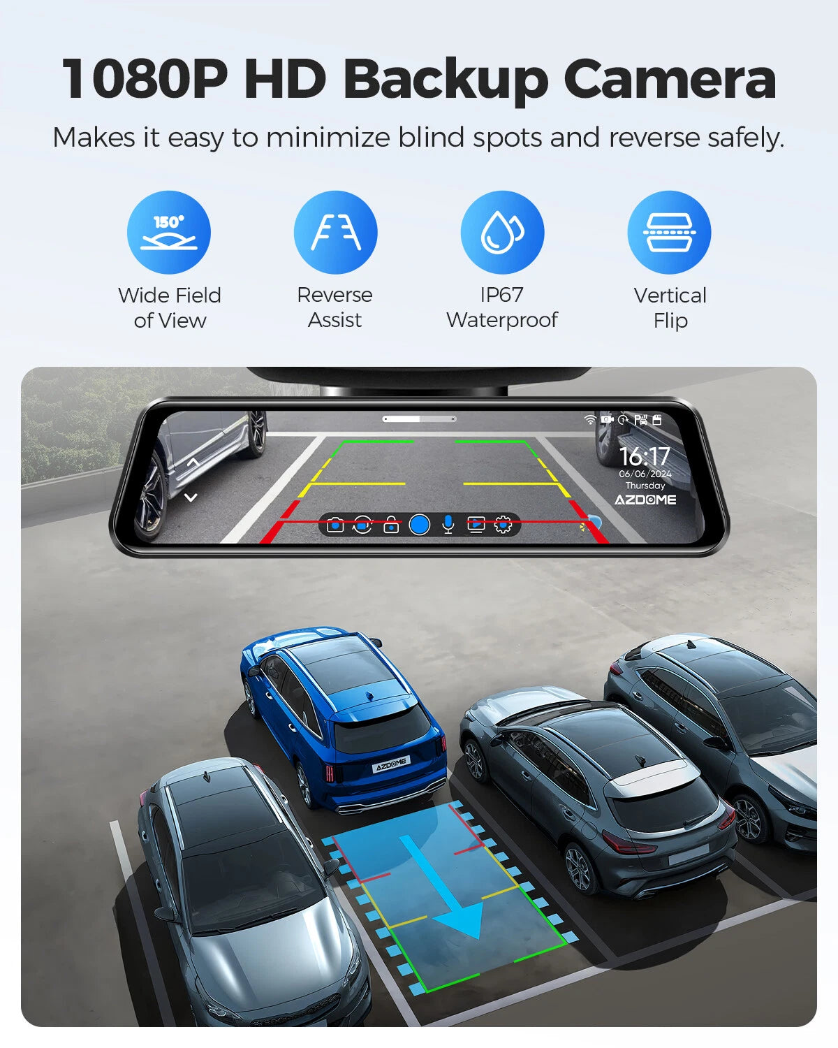 Rear view of waterproof 1080P reverse camera