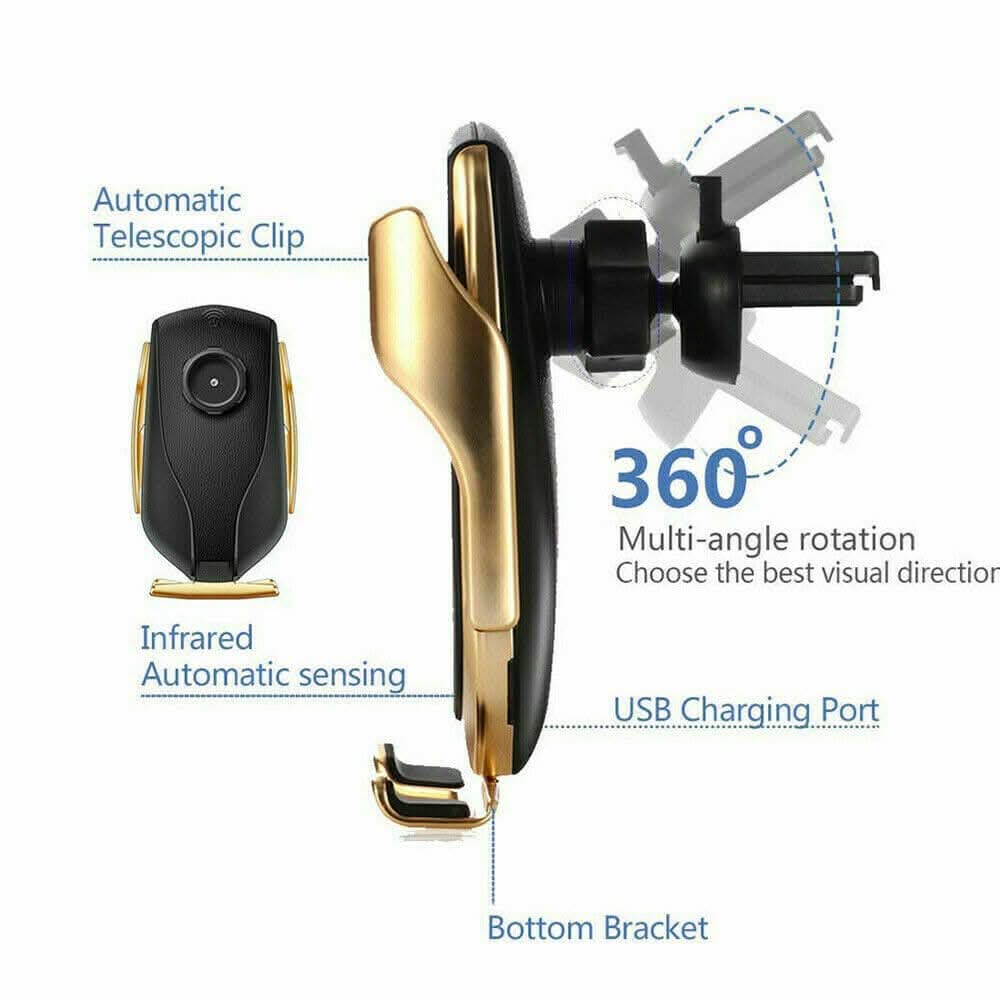 Smart Qi Wireless Car Charger Mount – Auto - Clamping Phone Holder with Sensor | Black - Office Catch