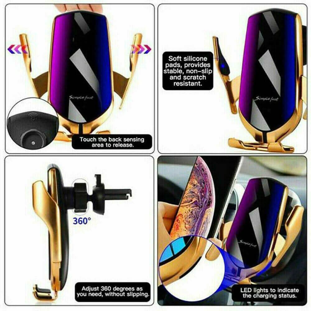 Smart Qi Wireless Car Charger Mount – Auto - Clamping Phone Holder with Sensor | Black - Office Catch