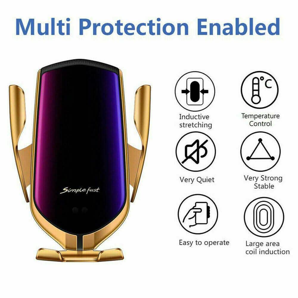 Smart Qi Wireless Car Charger Mount – Auto - Clamping Phone Holder with Sensor | Black - Office Catch