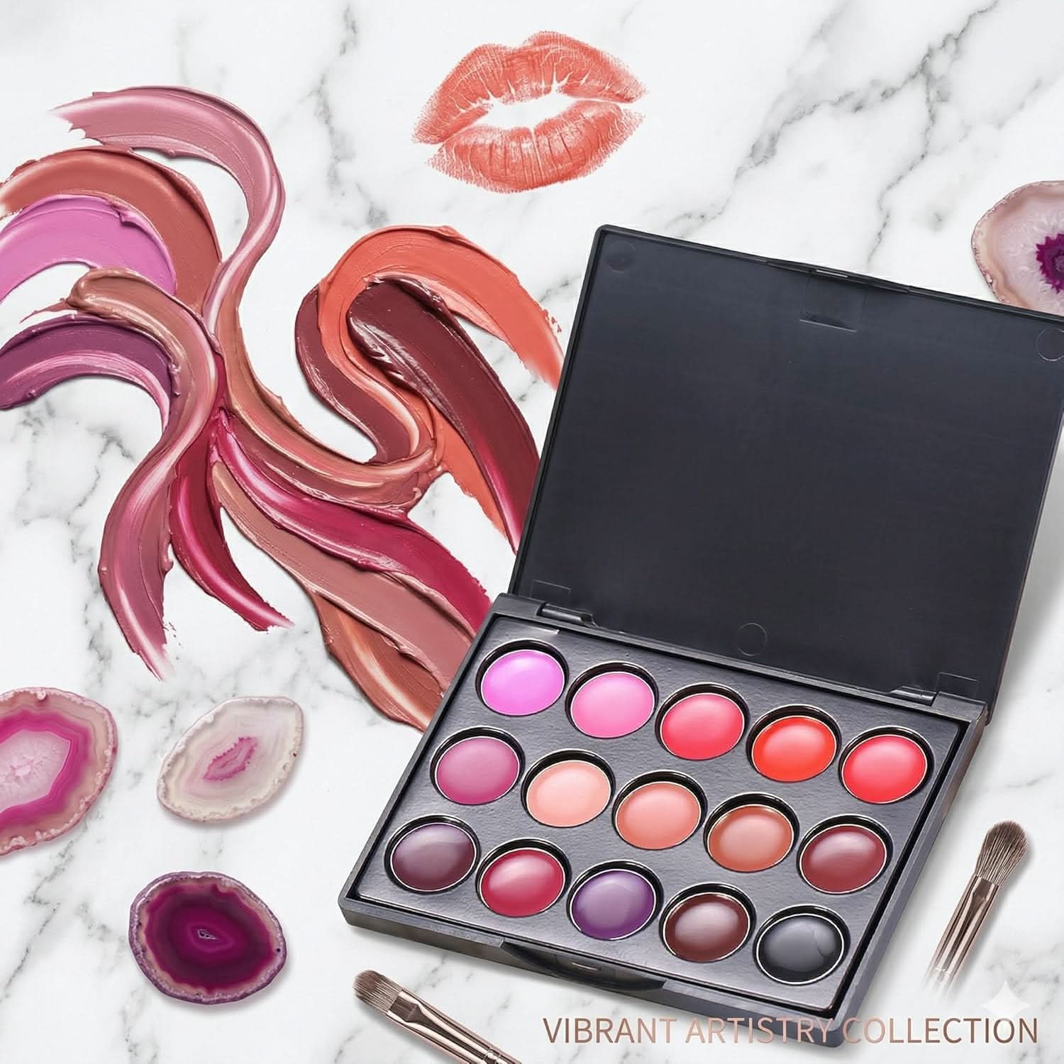 TAVICE 15 - Color Lip Gloss Palette Makeup Set with Lipstick and Vanity Case, Ideal for Professional and Personal Use - Office Catch