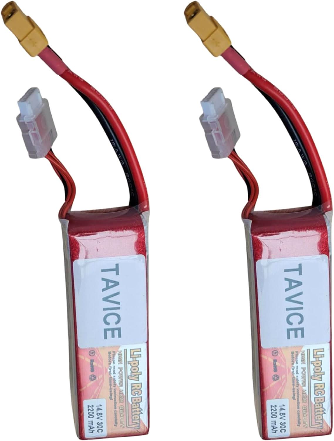 TAVICE 2 Pack 4S LiPo Battery 14.8V 2200mAh 30C with XT60 Connector Compatible with RC Airplane, Car, Truck & Boat - Office Catch