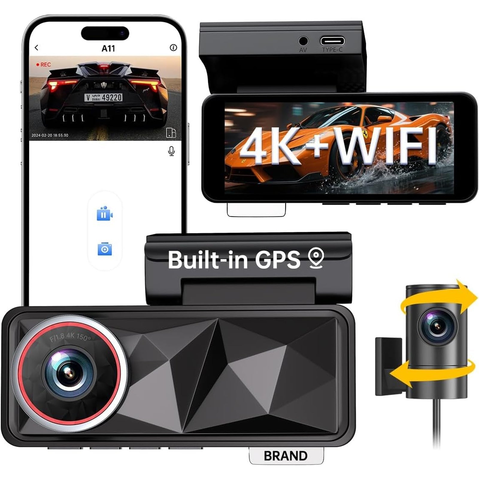 Tavice 4K Dash Cam GPS WiFi App, 6-Lens 4G Car Camera, Sony Starvis Sensor, Loop Recording, G-Sensor, Parking Monitor - Office Catch
