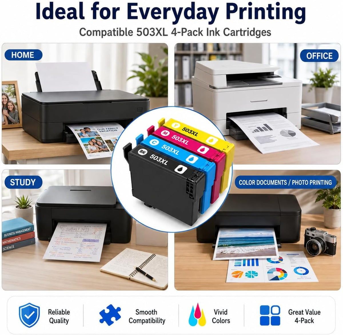 TAVICE 4X 503XL Ink Cartridges Compatible with Epson XP-5200 WF-2960 XP5200 WF2960 - Office Catch