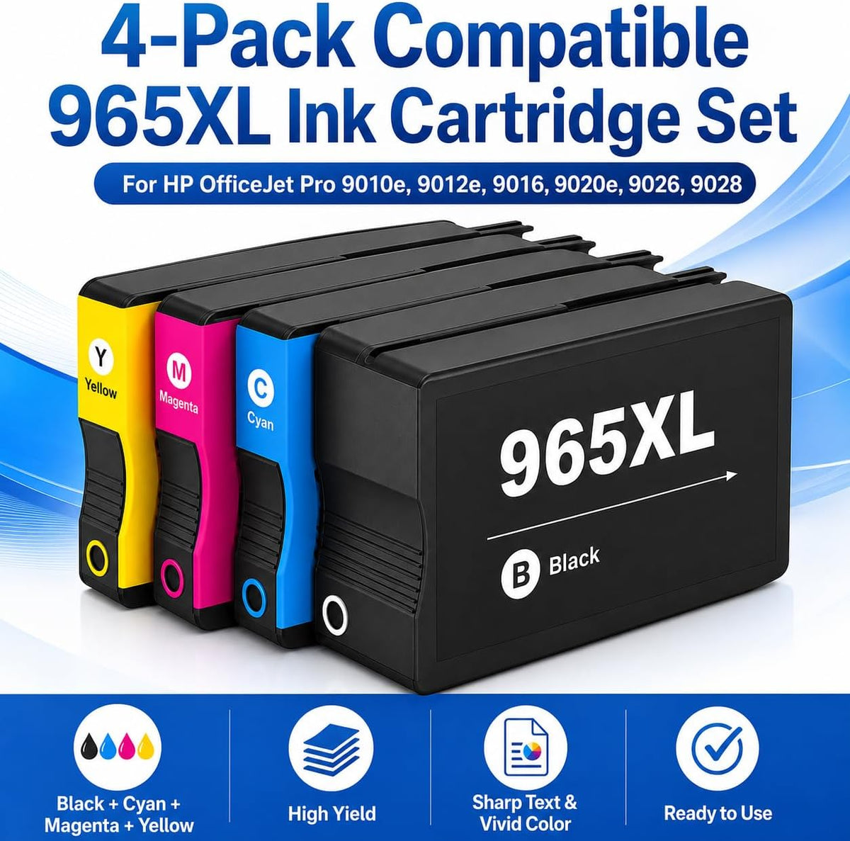 TAVICE 4X 965XL Ink Cartridges Compatible with HP OfficeJet Pro 9010e 9012e 9016 9020e 9026 9028 - Office Catch