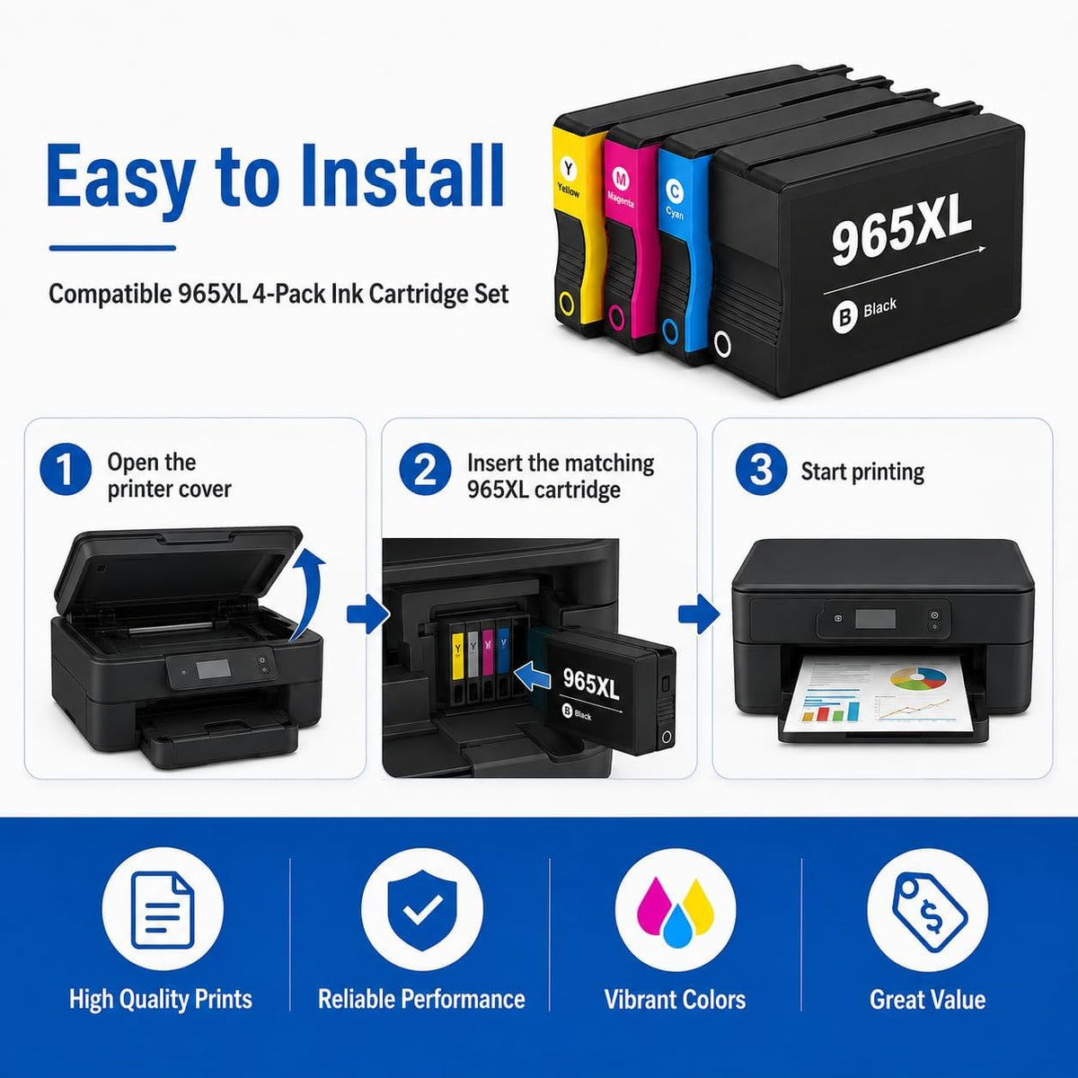TAVICE 4X 965XL Ink Cartridges Compatible with HP OfficeJet Pro 9010e 9012e 9016 9020e 9026 9028 - Office Catch