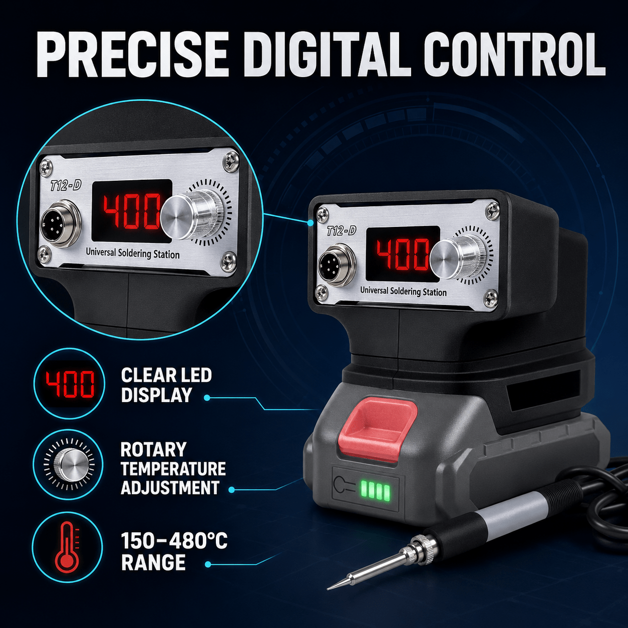 TAVICE 70W Cordless Soldering Iron Compatible with Milwaukee Makita DeWalt 18V Batteries, 150-480C Digital Temperature Control - Office Catch