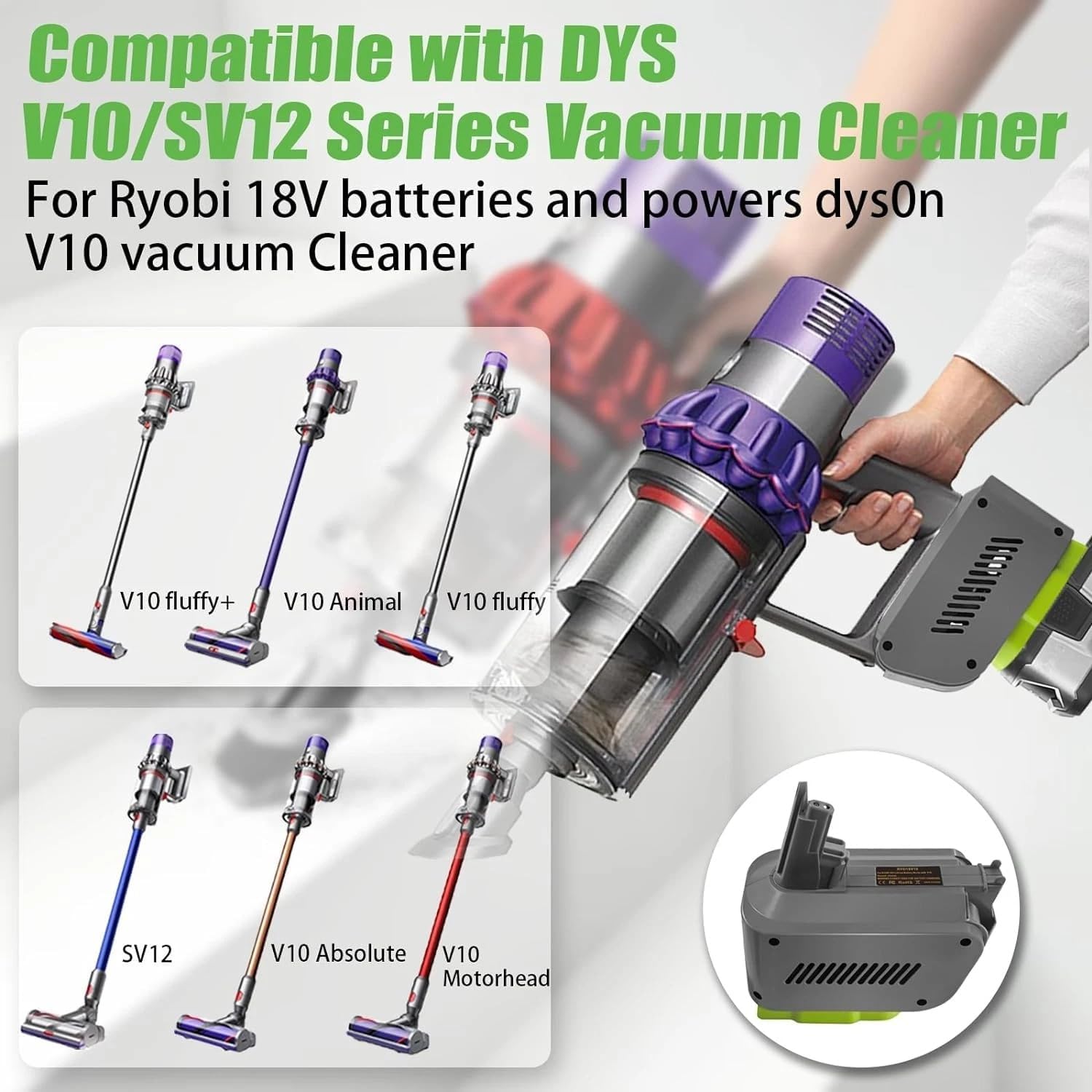 TAVICE Battery Adapter Compatible with Ryobi 18V Battery to Dyson V10 Vacuum Battery Converter - Office Catch