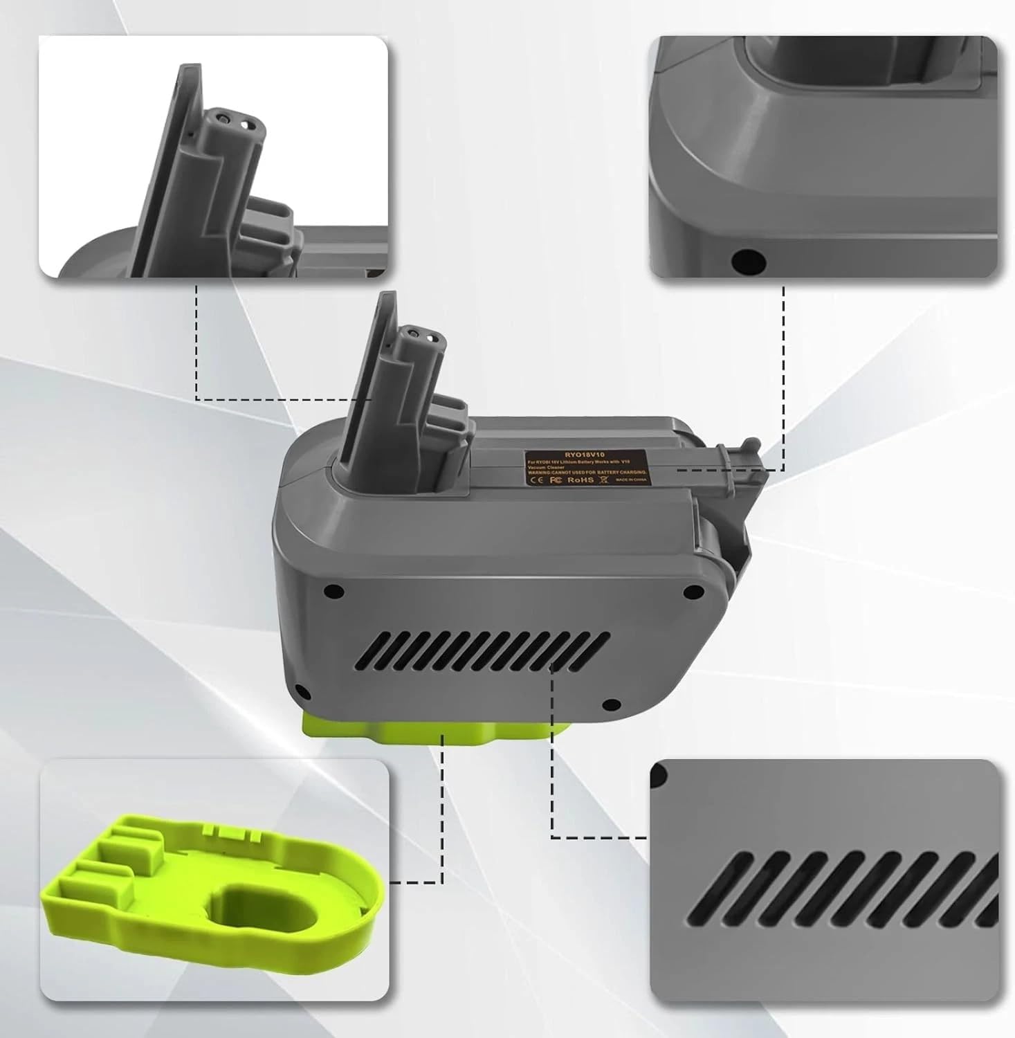 TAVICE Battery Adapter Compatible with Ryobi 18V Battery to Dyson V10 Vacuum Battery Converter - Office Catch