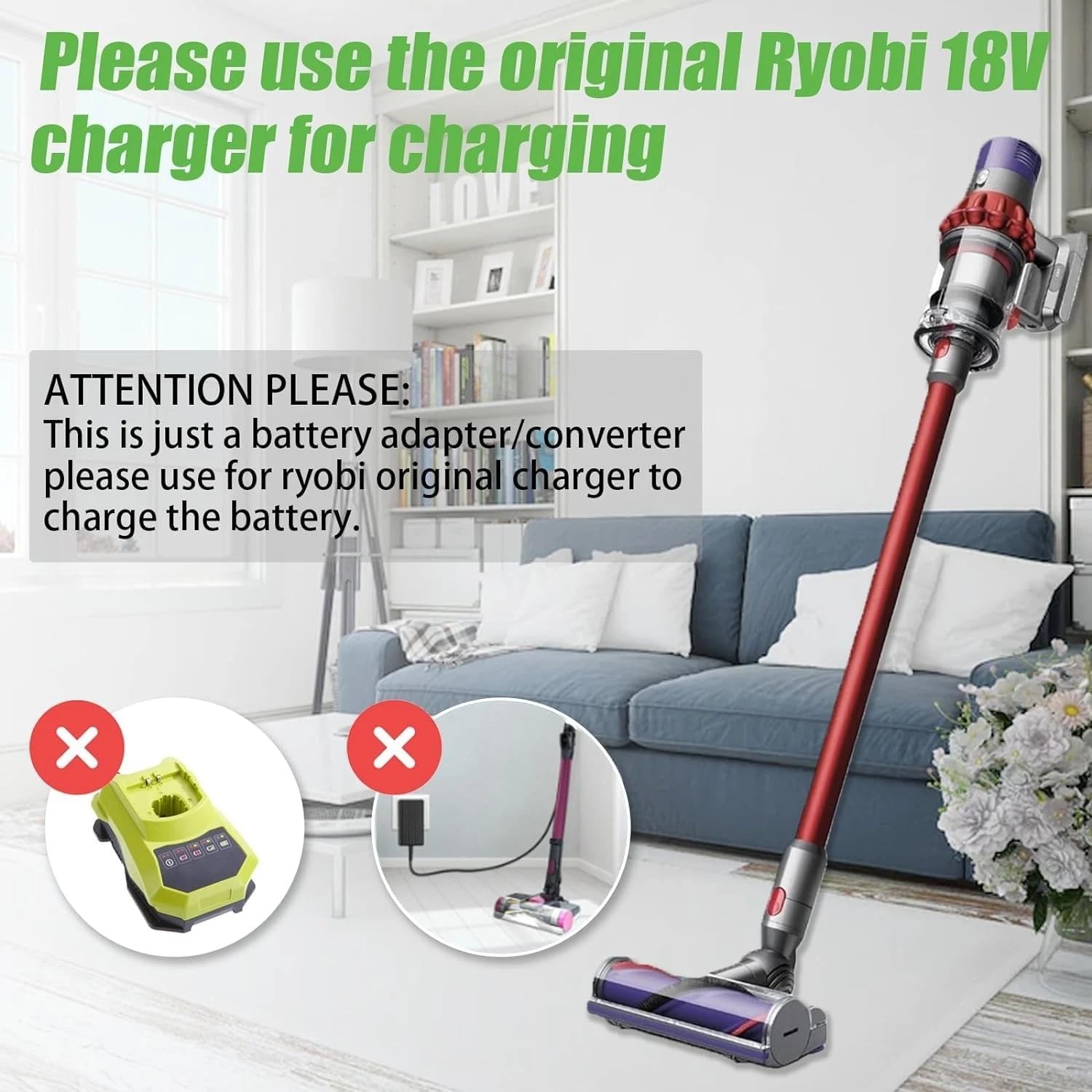 TAVICE Battery Adapter Compatible with Ryobi 18V Battery to Dyson V10 Vacuum Battery Converter - Office Catch