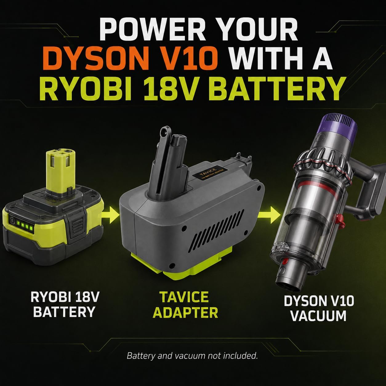 TAVICE Battery Adapter Compatible with Ryobi 18V Battery to Dyson V10 Vacuum Battery Converter - Office Catch