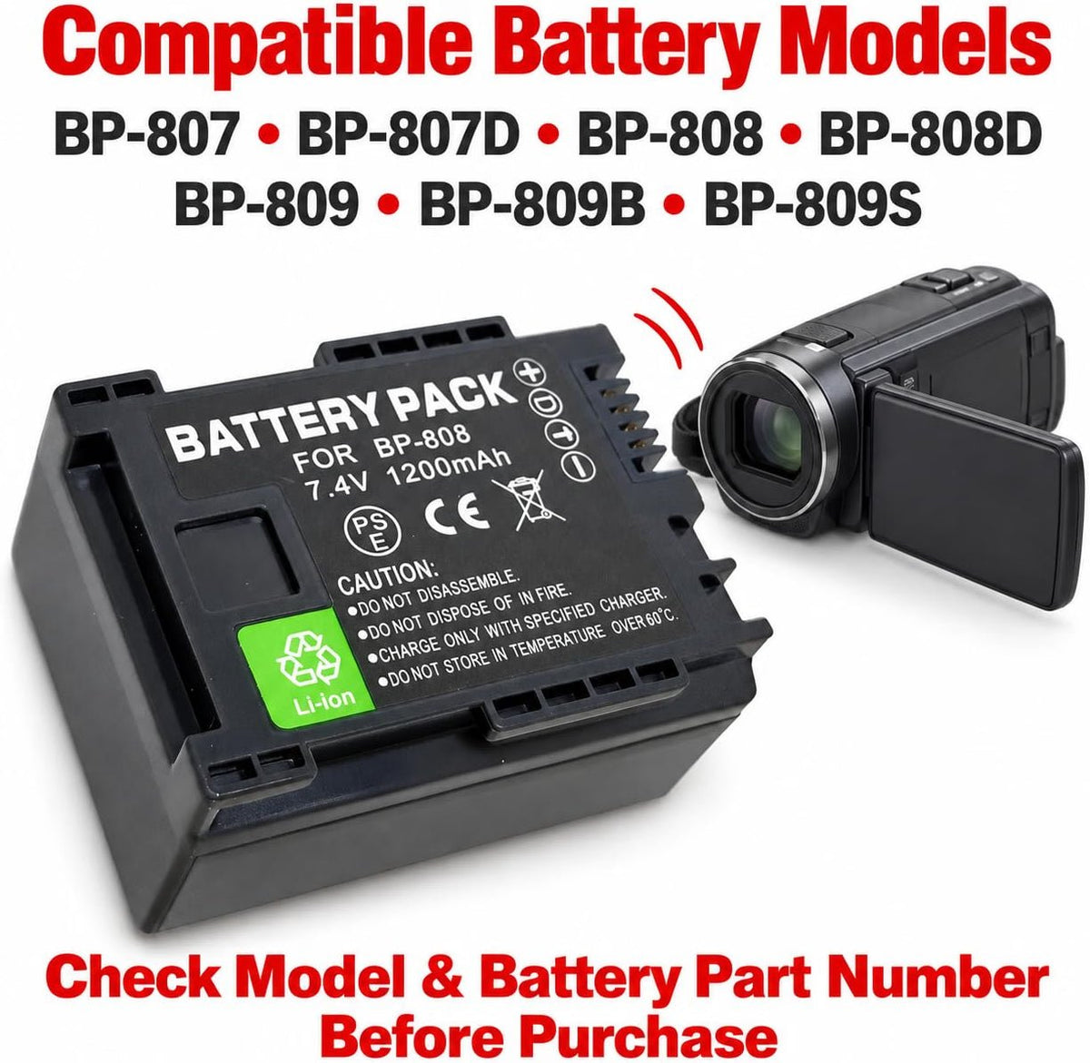 TAVICE BP-807 BP-807D BP-808 BP-808D BP-809 BP-809B BP-809S Replacement Battery Compatible with Canon Camcorders - Office Catch
