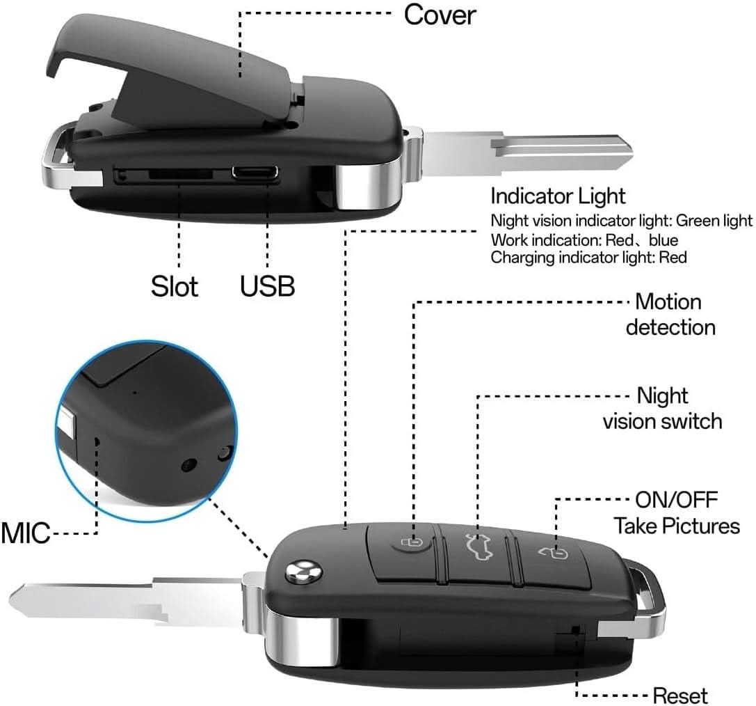 TAVICE Car Key Fob Camera 1080P HD Hidden Camera with Motion Detection, Loop Recording, 128GB, 940nm No - Glow Night Vision, Mini Portable Keychain for Home or Office - Office Catch