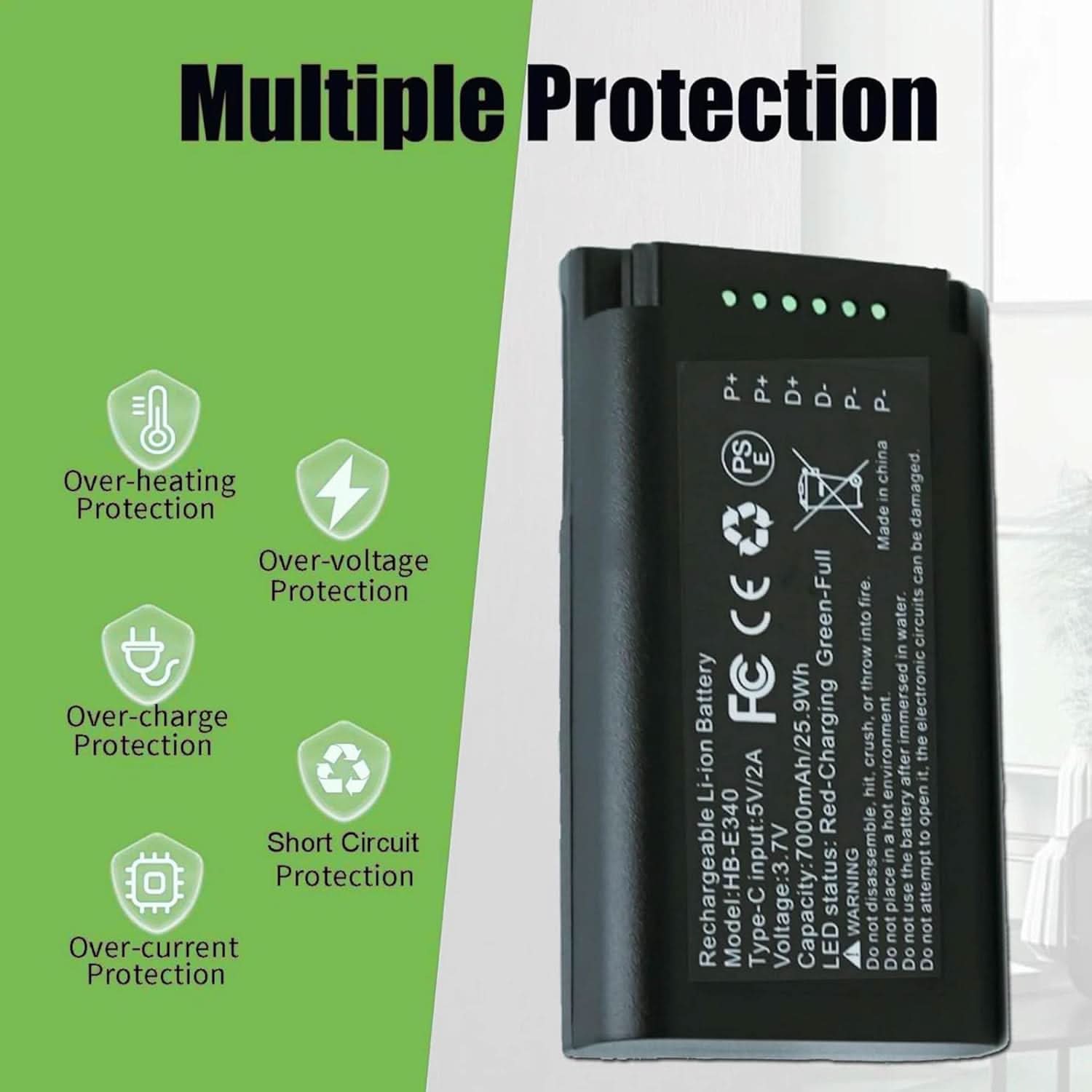TAVICE E340 Replacement Battery Compatible with eufy Security Video Doorbell E340 7000mAh Rechargeable Battery with USB - C Port - Office Catch