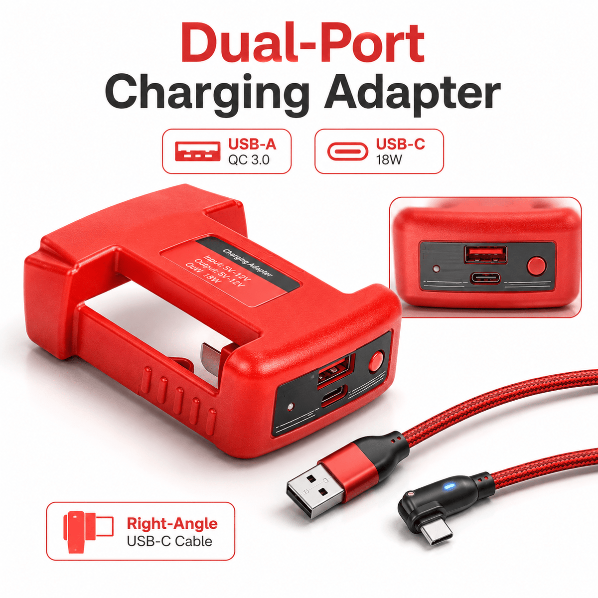 TAVICE Portable USB Type-C Charger Adapter Compatible with Milwaukee M18 18V Battery Power Source - Office Catch