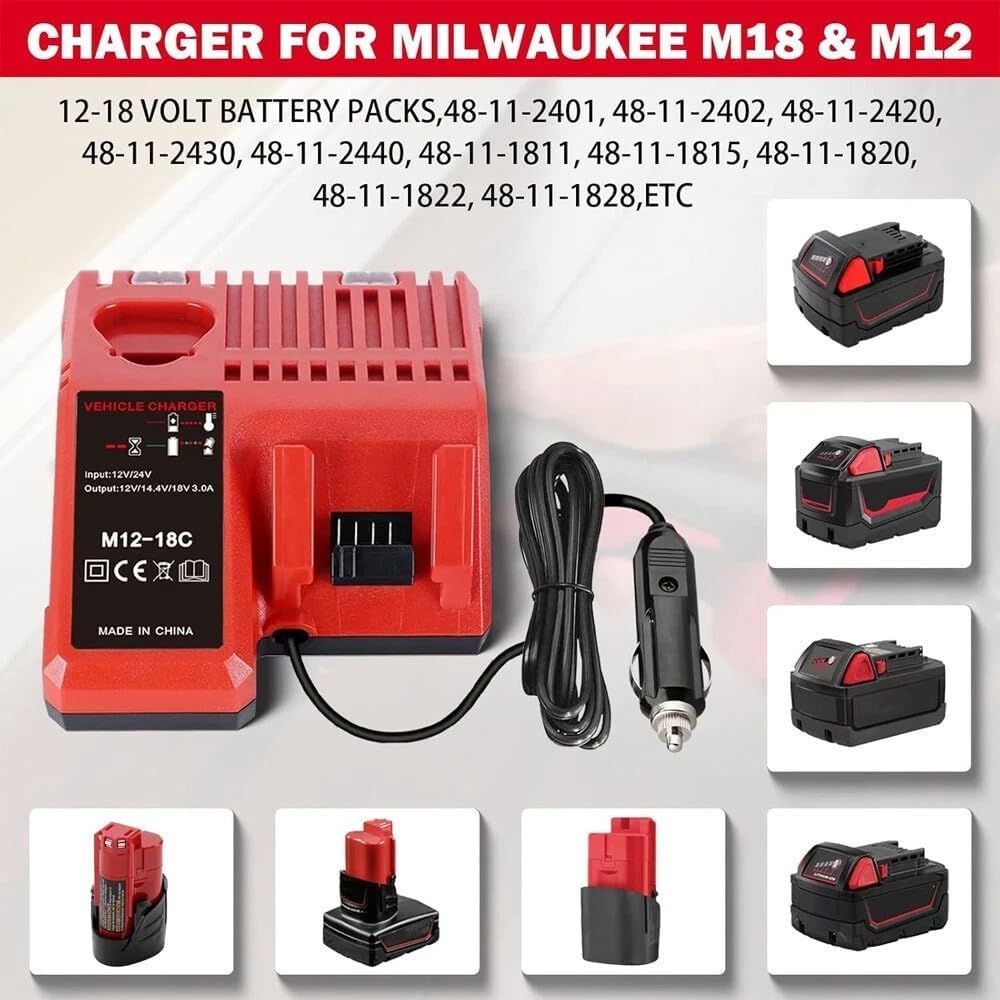 TAVICE Rapid Car Charger Compatible with Milwaukee M12 M18 12V 18V 48-11-1850 Li-Ion Batteries - Office Catch
