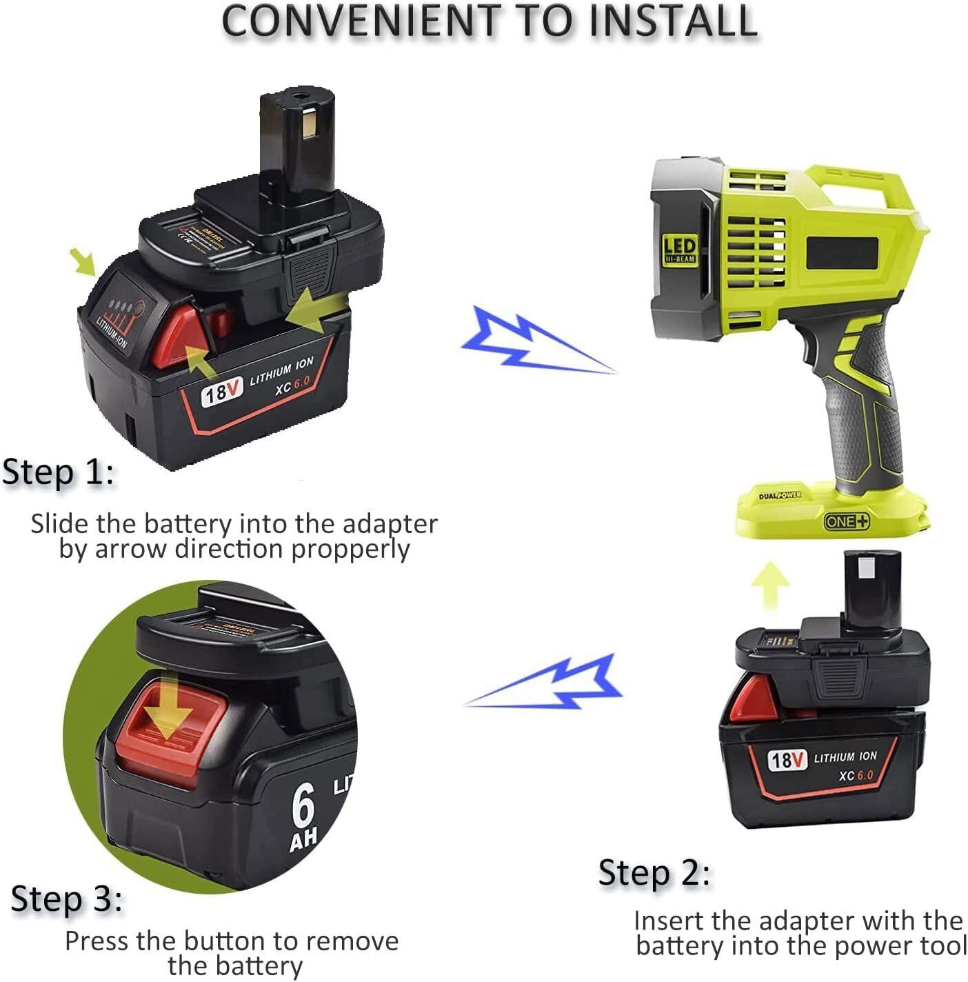 Tavice Ryobi Battery Adapter to run on Milwaukee M18 or Dewalt 18V Battery - Office Catch