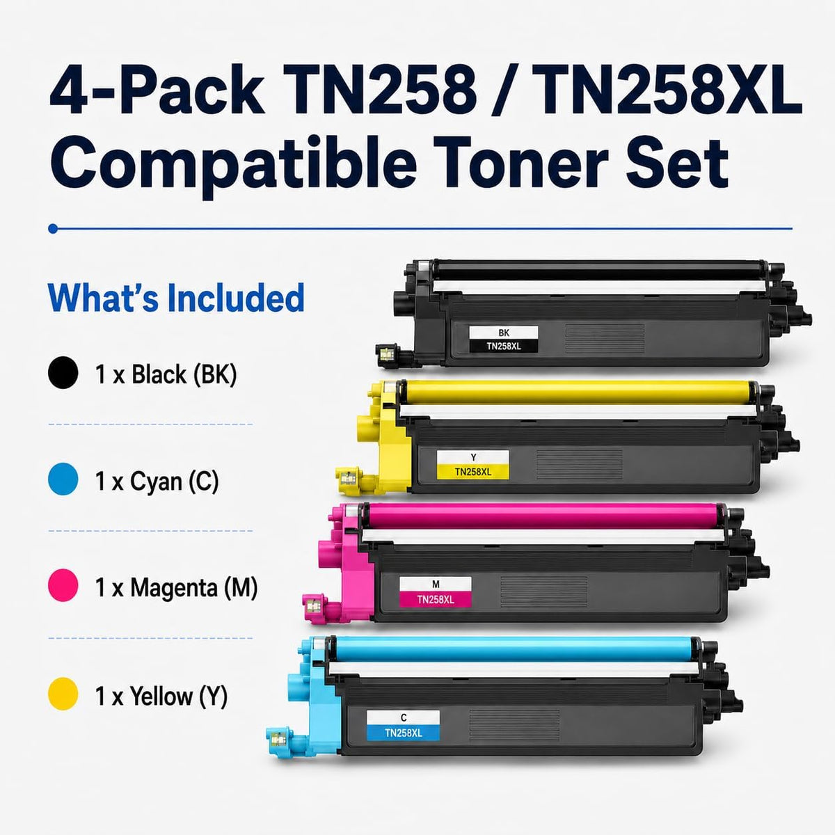 TAVICE TN258/TN258XL 4-Pack Toner Cartridge Compatible with Brother MFC-L8390CDW/L3760CDW - Office Catch