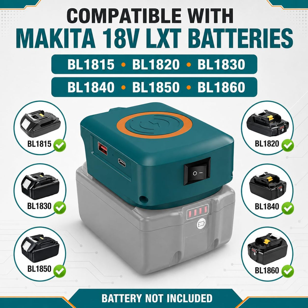 TAVICE Type-C USB Wireless Phone Charger Adapter Compatible with Makita 18V LXT Battery - Office Catch