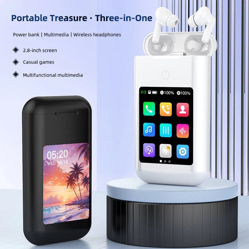 Tavice Uniqa High Capacity Power Bank with Built-in Wireless Earbuds, Flashlight & 2.8" Touch Screen - Office Catch