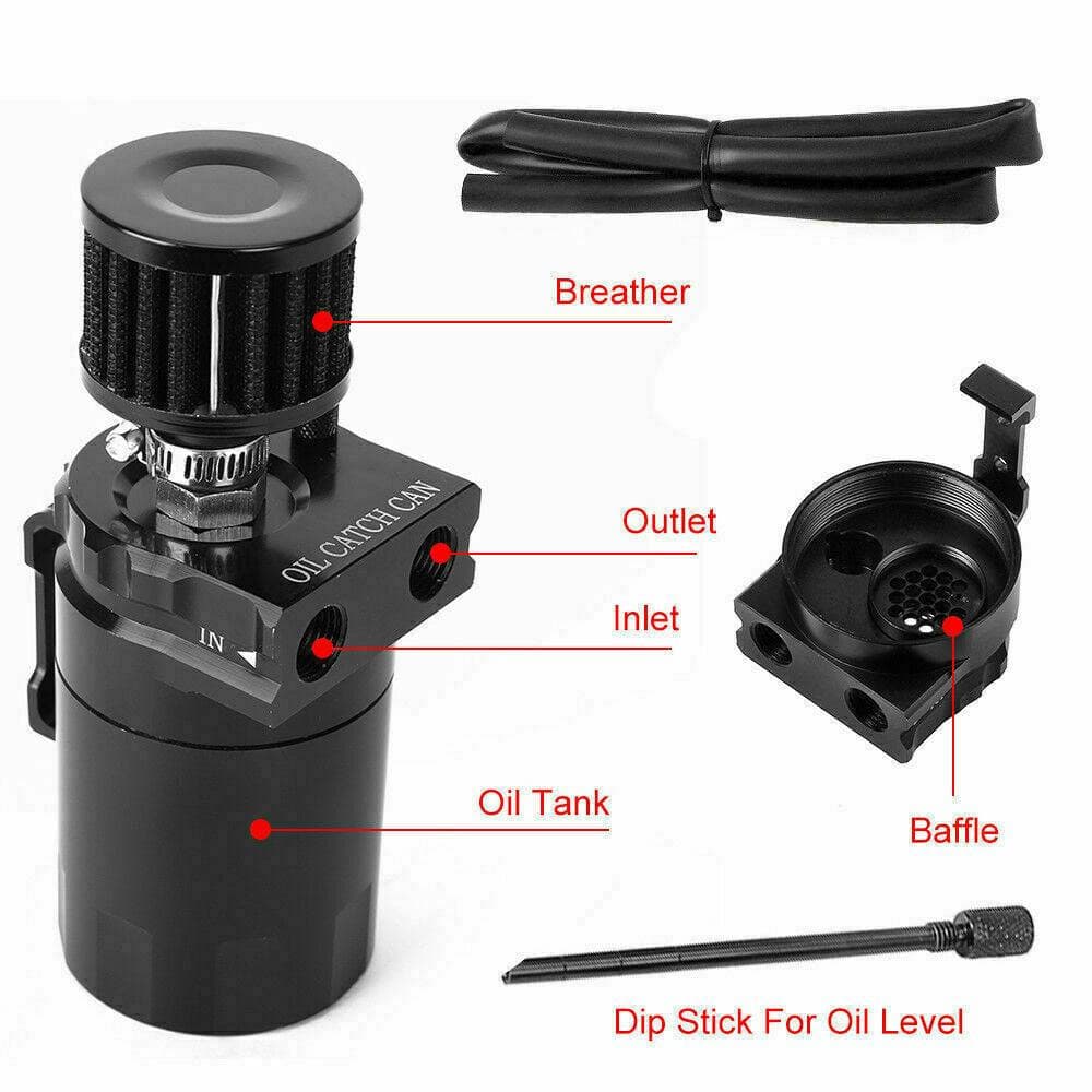0.3L Oil Catch Can Kit Tank Baffled Reservoir Breather Filter Red Universal car - Office Catch