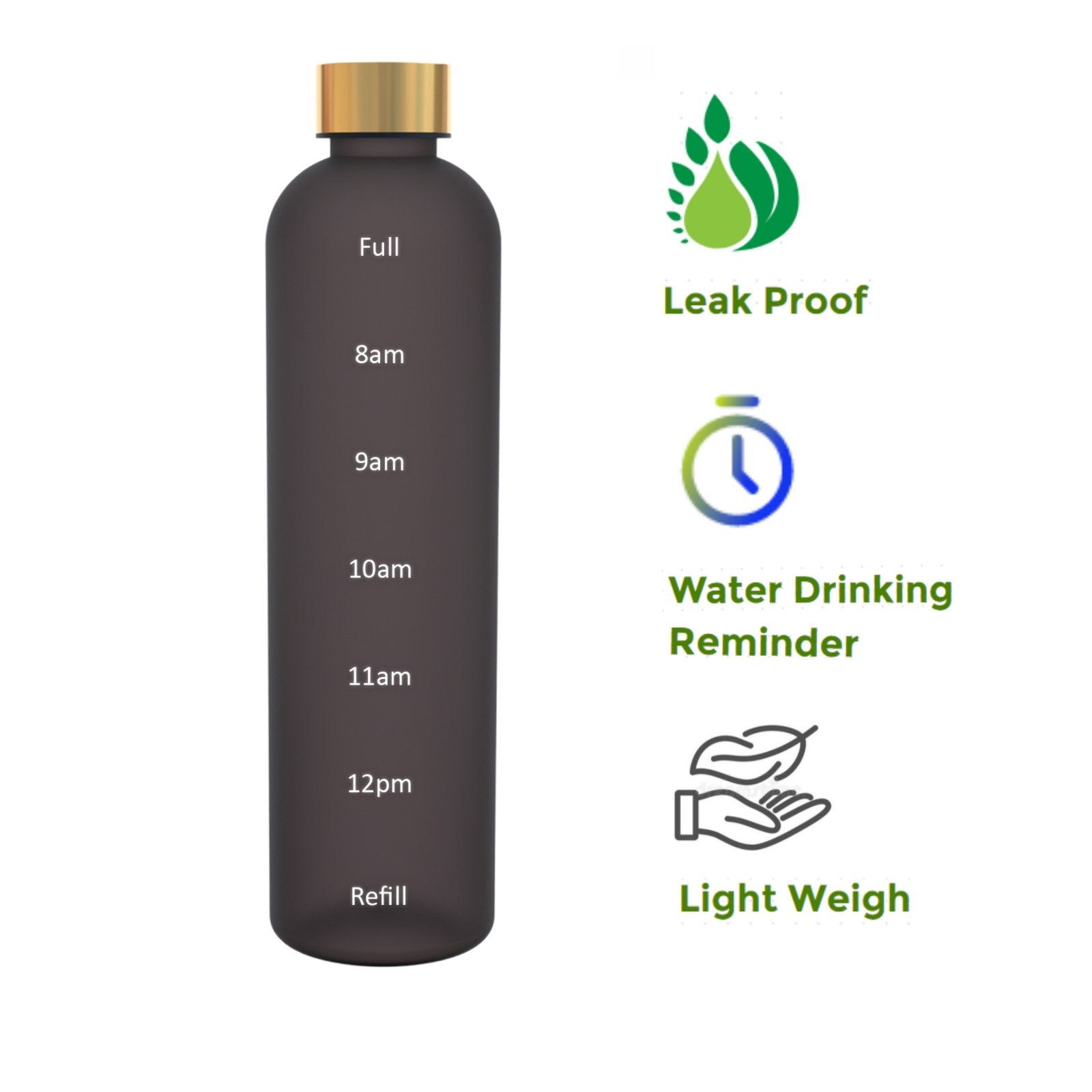 1 Litre Motivational Sports Water Bottle with Time Markings - Office Catch